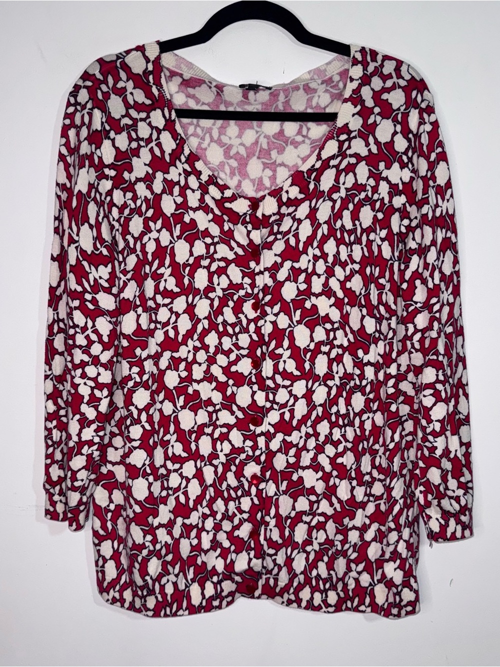 Talbots Floral Cardigan Sweater XL Button Front Lightweight Cotton Rayon